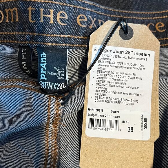 prAna Mens Bridger Slim Fit Everyday Jean 38"W / 28"L in Denim Blue - Picture 6 of 7